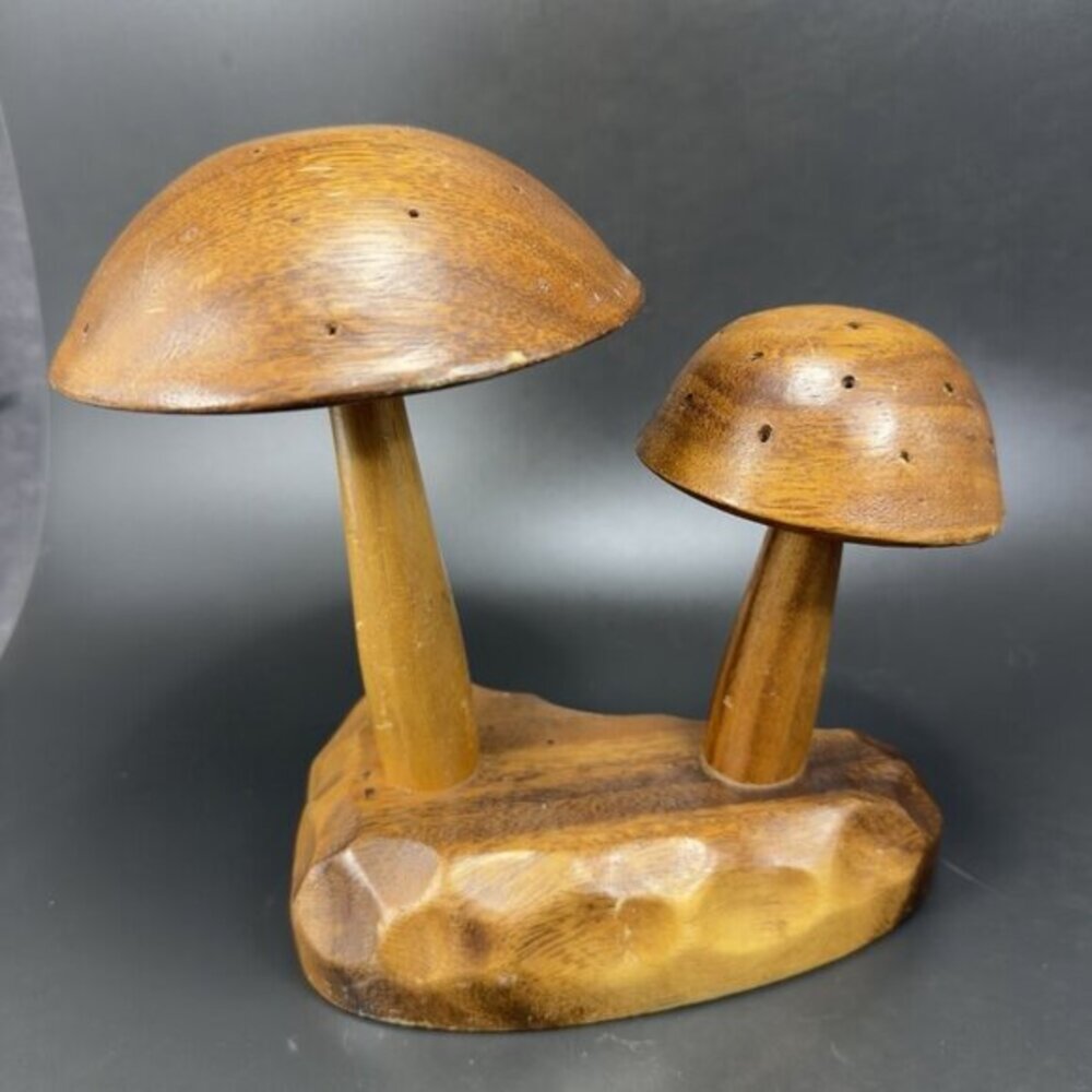 Vintage Monkey Pod‎ Wood Large Wooden Mushroom Figurine Decorative Hand Crafted